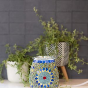Brûleur de cire et HE mosaïque de verre soleil