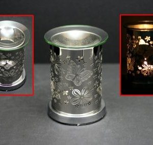 Brûleur de cire et huiles essentielles papillon argent avec lampion tea light